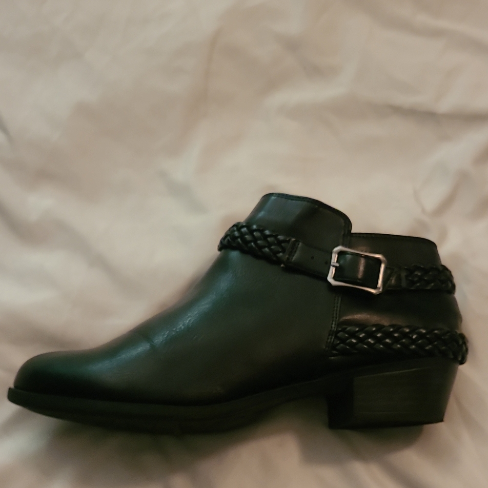 Life Stride Black Braided Buckle Ankle Booties